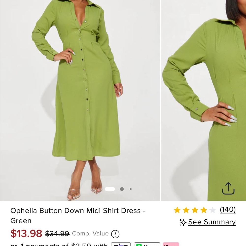 Fashion Nova Green Button Down Midi Shirt Dress